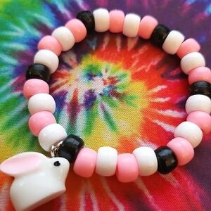 Handmade Pink black and white bunny kandi Bracelet
